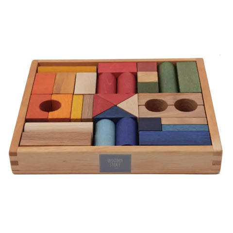 Wooden Story Blocks- 30 piece Rainbow colors