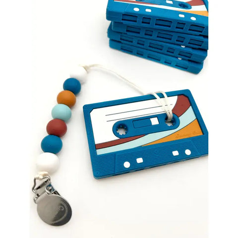 Cassette Tape Teether with Clip- Blue