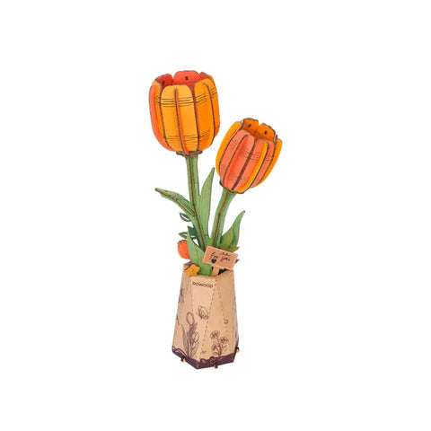 3D Wooden Flower Puzzle Orange Tulip