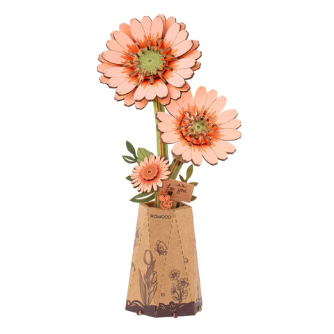 3D Wooden Flower Puzzle light orange gerbera daisy